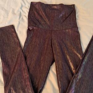 Emily Hsu Shimmery Plum Metallic High-Waist Leggings XS H23